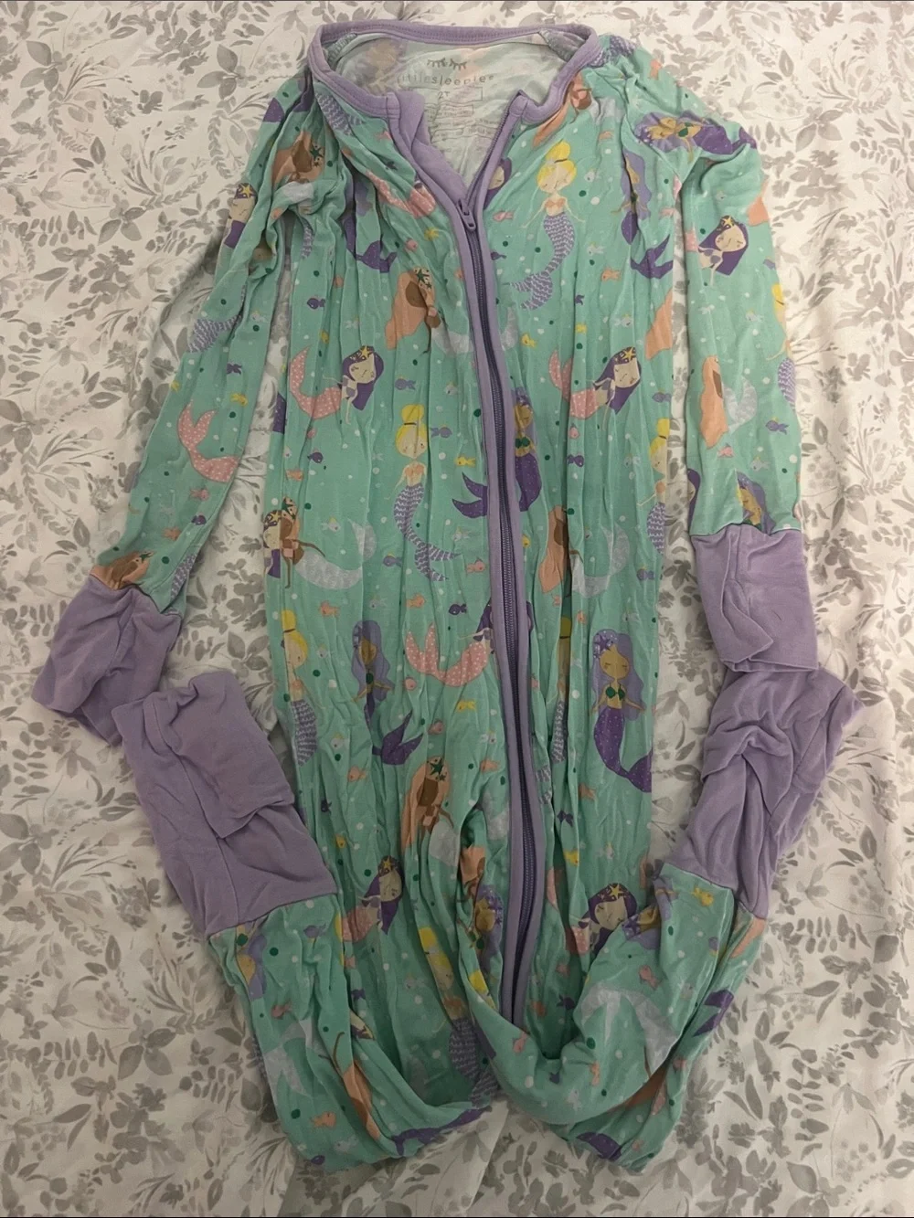 Little Sleepies Mint Green Mermaid Zip One-Piece Pajamas with Lavender Trim